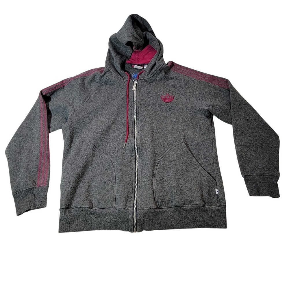 Adidas Originals Gray Magenta Stripe Trefoil Full Zip Hoodie XL Womens